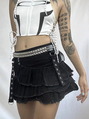 'Speak up' Dark Punk Ripped Denim Skirt