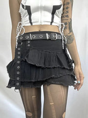 'Speak up' Dark Punk Ripped Denim Skirt