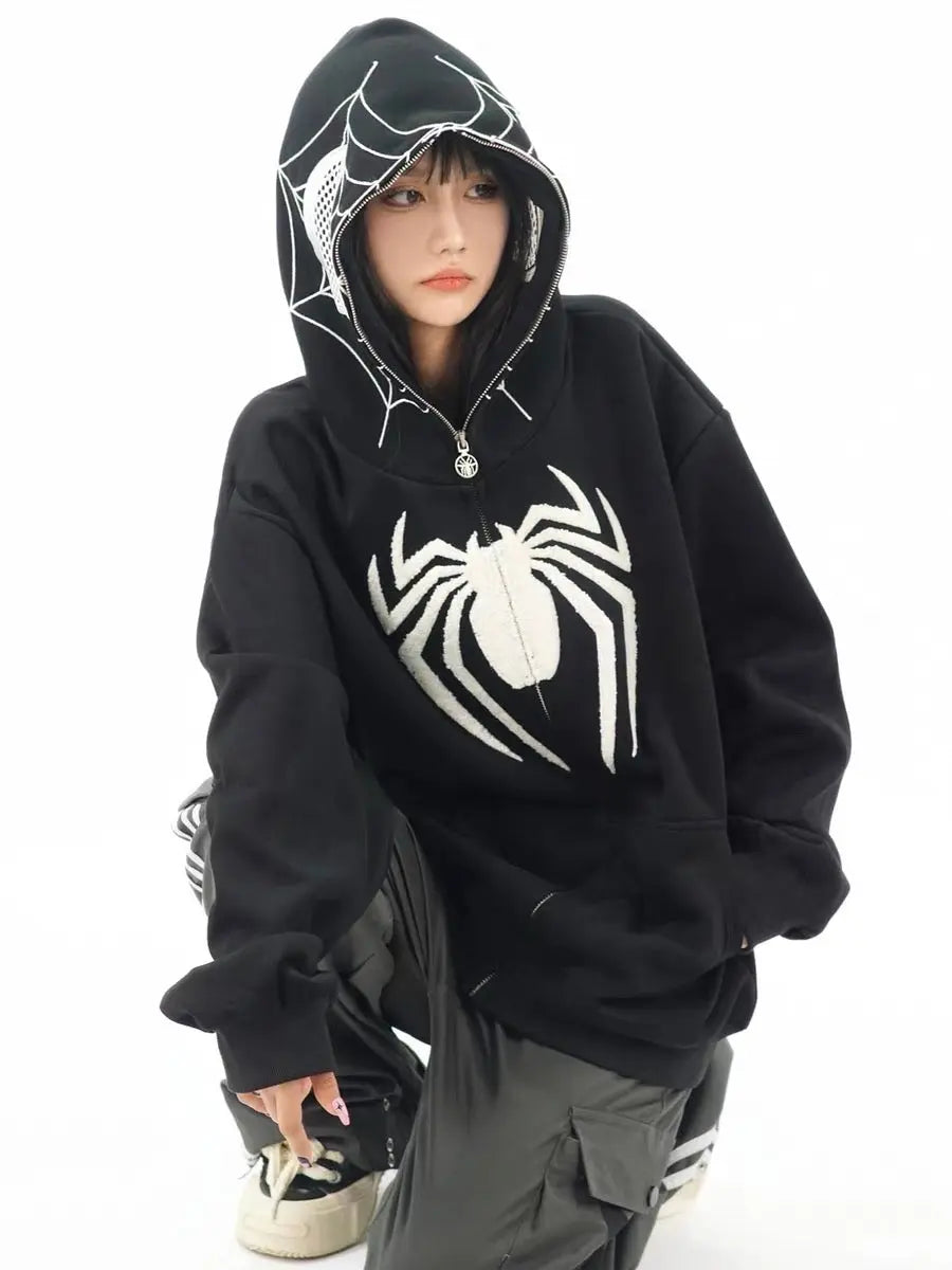 'Spider Squad' Zipped Oversized Hoodie