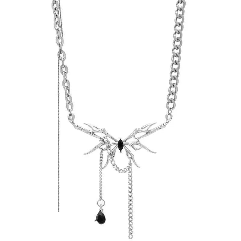 'Spiderfly' Dark Titinium Butterfly Spider Necklace