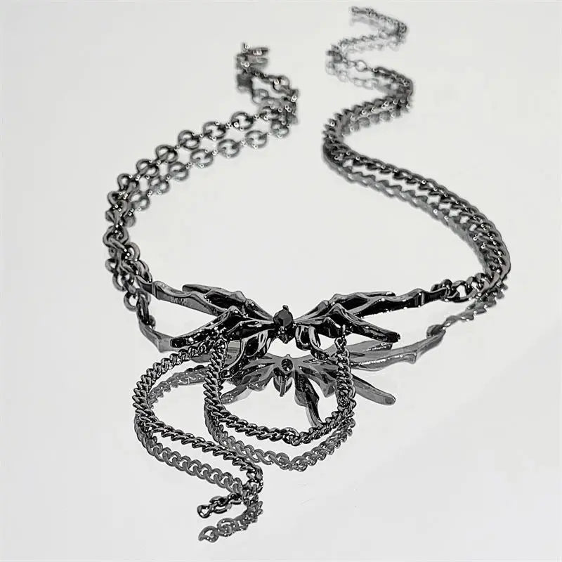 'Spiderfly' Dark Titinium Butterfly Spider Necklace