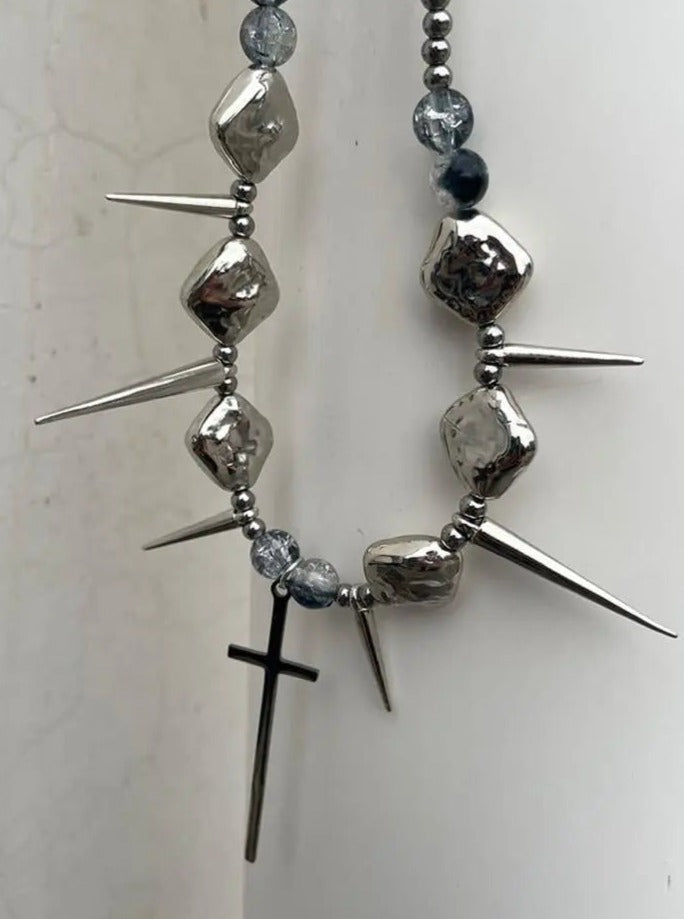 'Spike' Punk Goth Cross Rivet Necklace