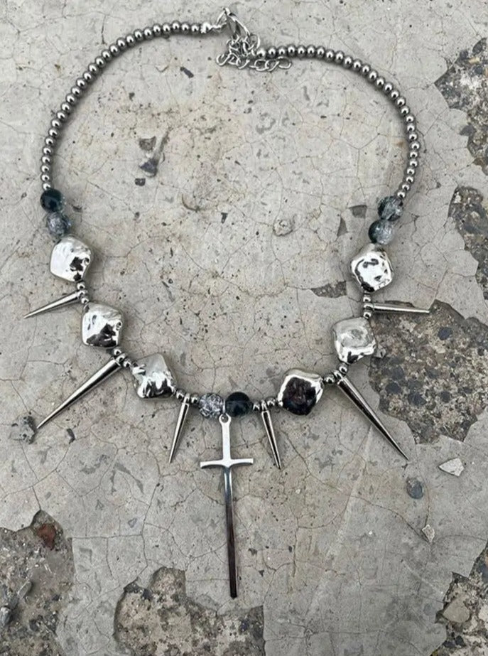 'Spike' Punk Goth Cross Rivet Necklace