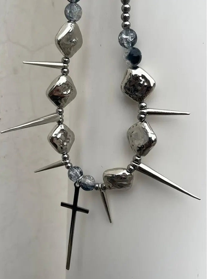 'Spike' Punk Goth Cross Rivet Necklace