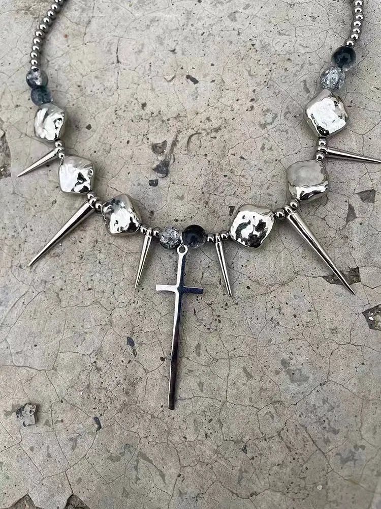 'Spike' Punk Goth Cross Rivet Necklace