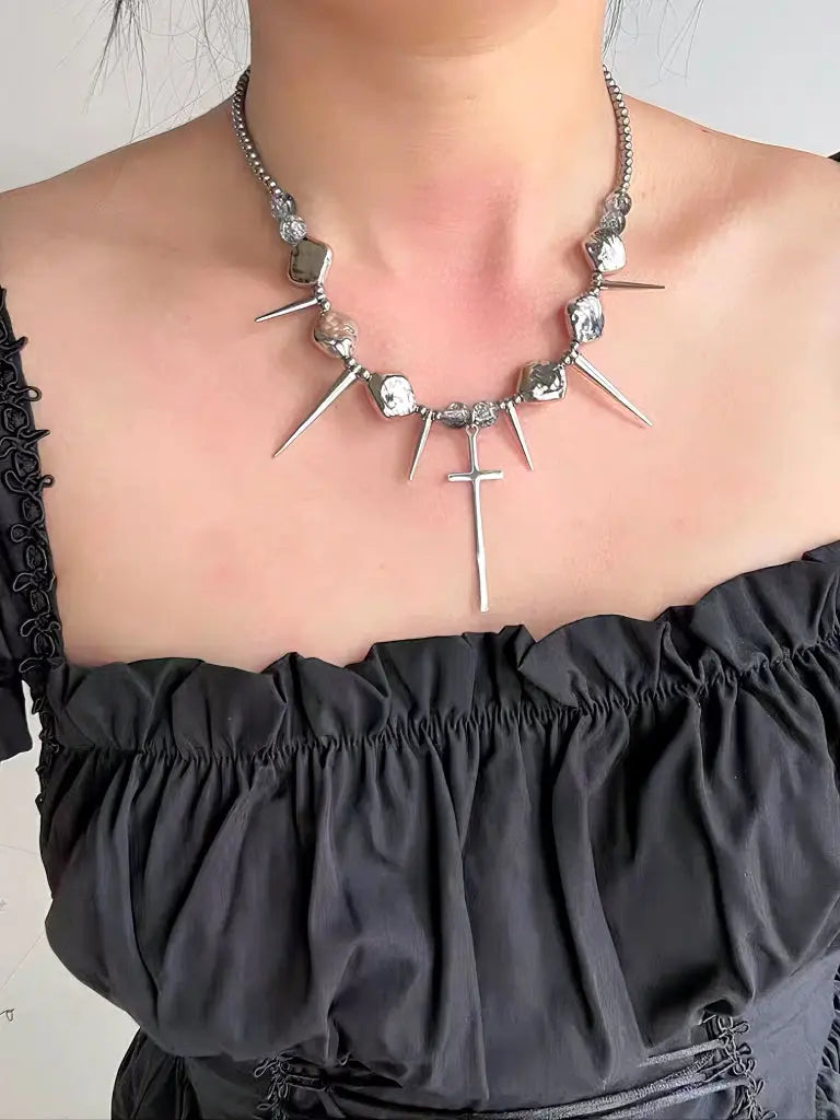 'Spike' Punk Goth Cross Rivet Necklace