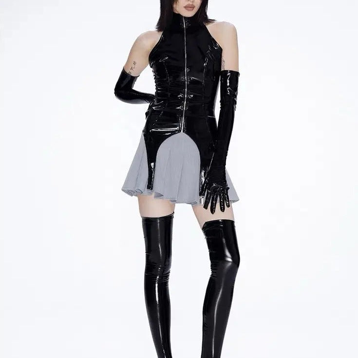 'Spy Doll' Pu Leather Gloves Tank Top Set