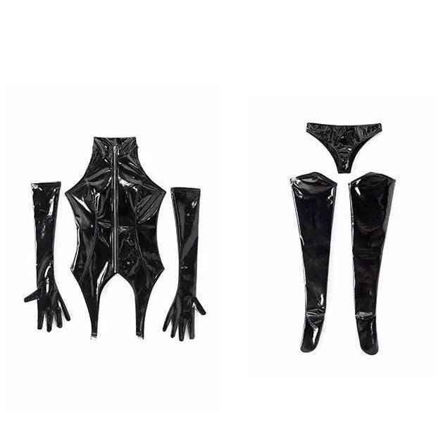 'Spy Doll' Pu Leather Gloves Tank Top Set