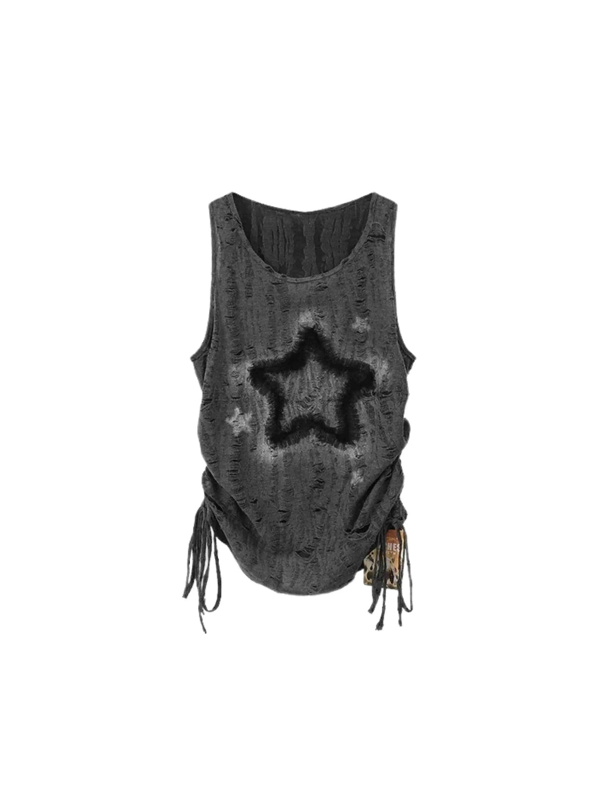 'Star Ash' Unisex Grunge Drawstring Ripped Gray Tank Top