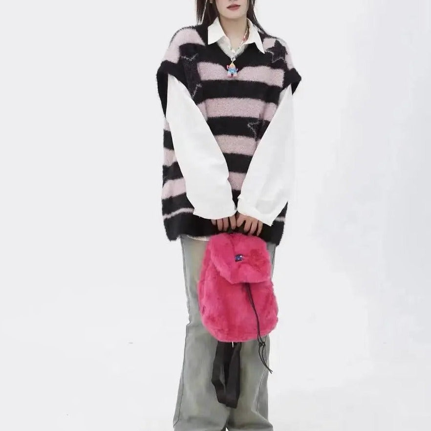 'Starbaby' Grunge Striped Star Detachable Sweater