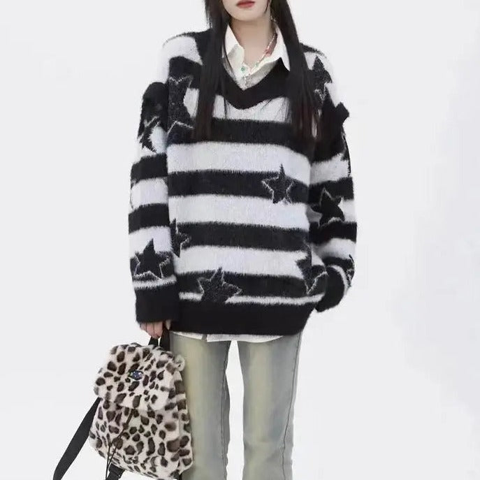 'Starbaby' Grunge Striped Star Detachable Sweater