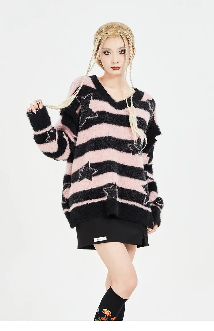 'Starbaby' Grunge Striped Star Detachable Sweater