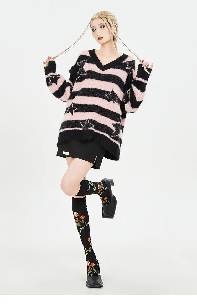 'Starbaby' Grunge Striped Star Detachable Sweater