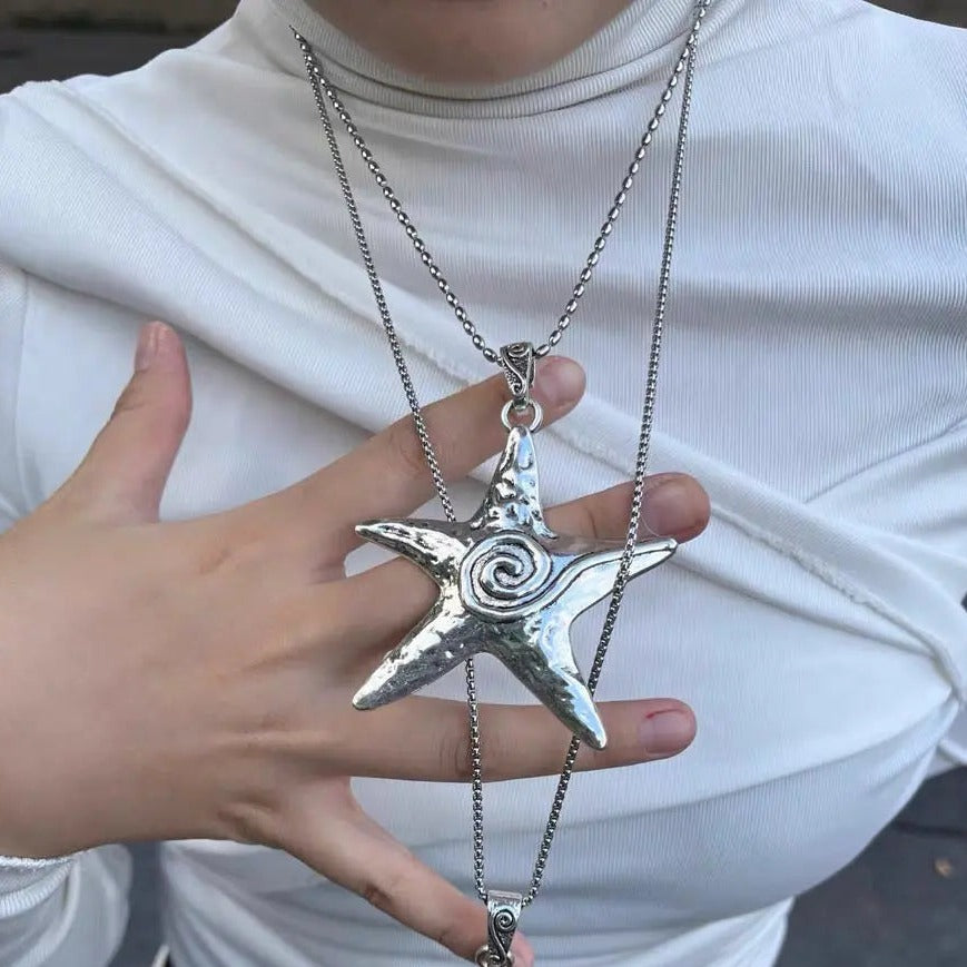 'Starfish' Metal Futuristic Sweater Necklace