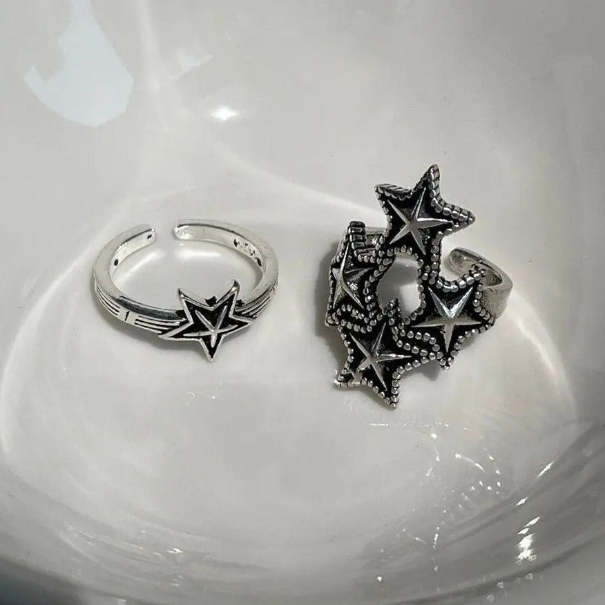 'Starry' Star Shape Grunge Rings Set