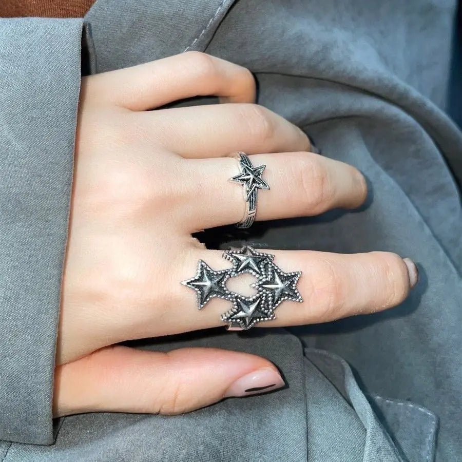 'Starry' Star Shape Grunge Rings Set