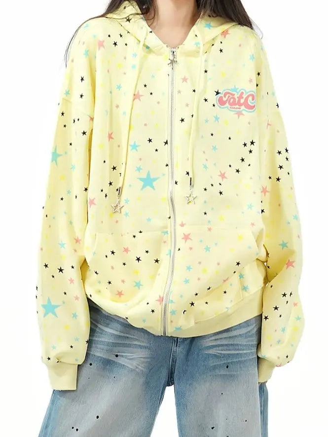 'Starry Night' Oversized Star Pattern Hoodie Jacket