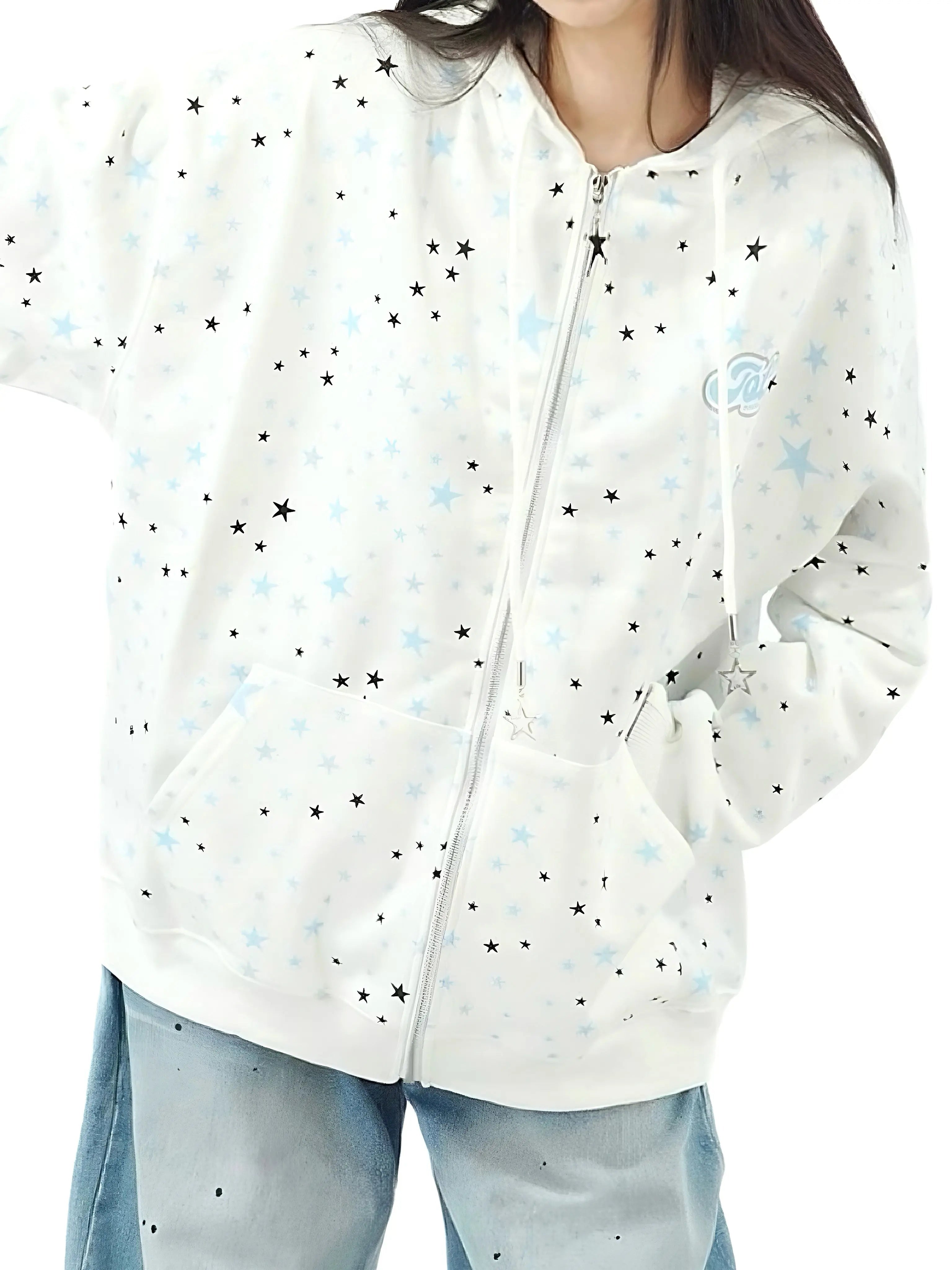 'Starry Night' Oversized Star Pattern Hoodie Jacket