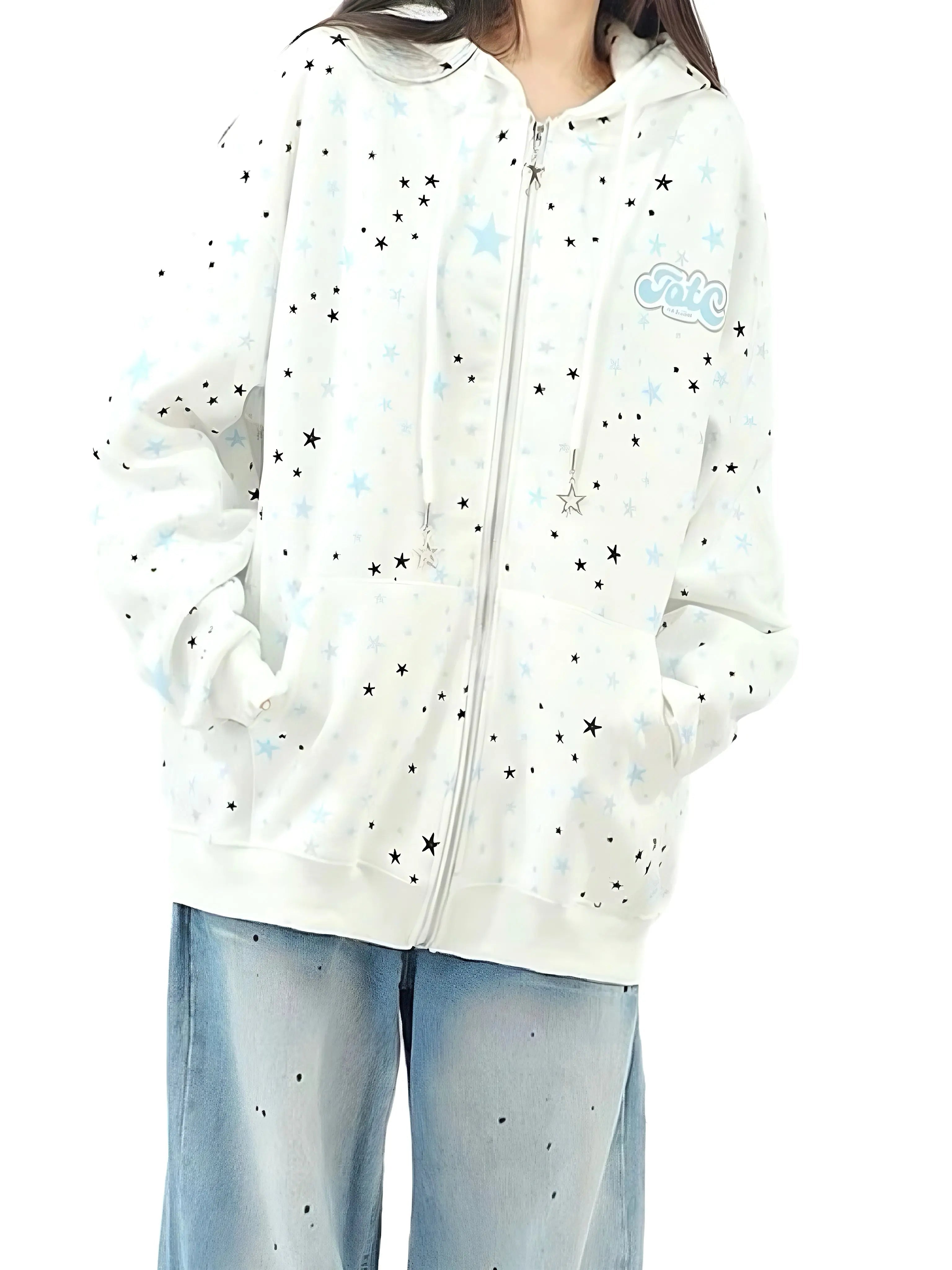 'Starry Night' Oversized Star Pattern Hoodie Jacket