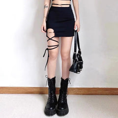 'Statement' Dark Mini Leg Strap Skirt