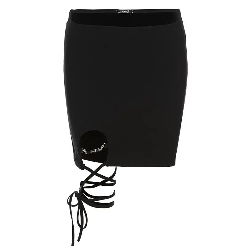 'Statement' Dark Mini Leg Strap Skirt