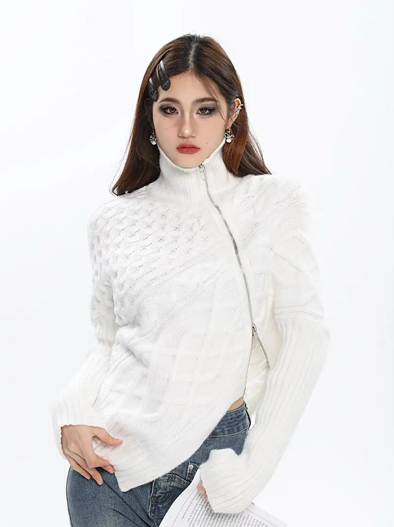 'Stitches' Zip-Up Turtleneck Sweater Top