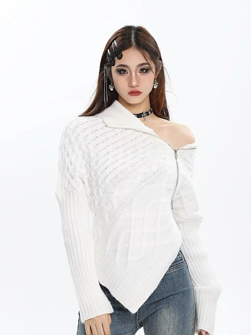 'Stitches' Zip-Up Turtleneck Sweater Top