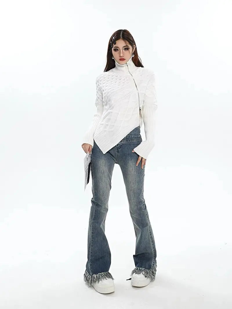 'Stitches' Zip-Up Turtleneck Sweater Top