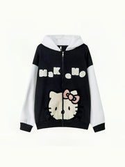 'Sweet Duo' Kawaii Streetstyle Fleeced Oversized Kitty Hoodie