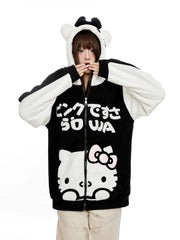 'Sweet Duo' Kawaii Streetstyle Fleeced Oversized Kitty Hoodie