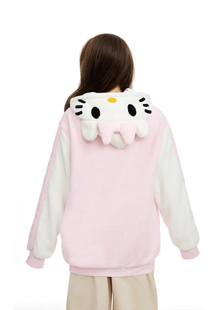 'Sweet Duo' Kawaii Streetstyle Fleeced Oversized Kitty Hoodie