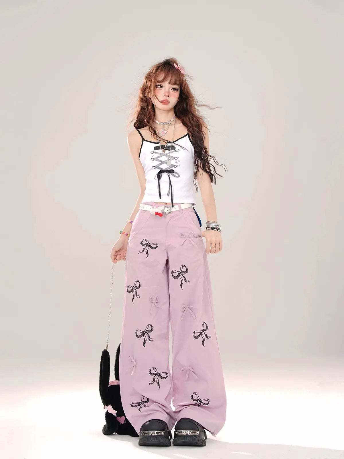 'Sweet Talk' Kawaii Ribbon Oversized Cargo Pants