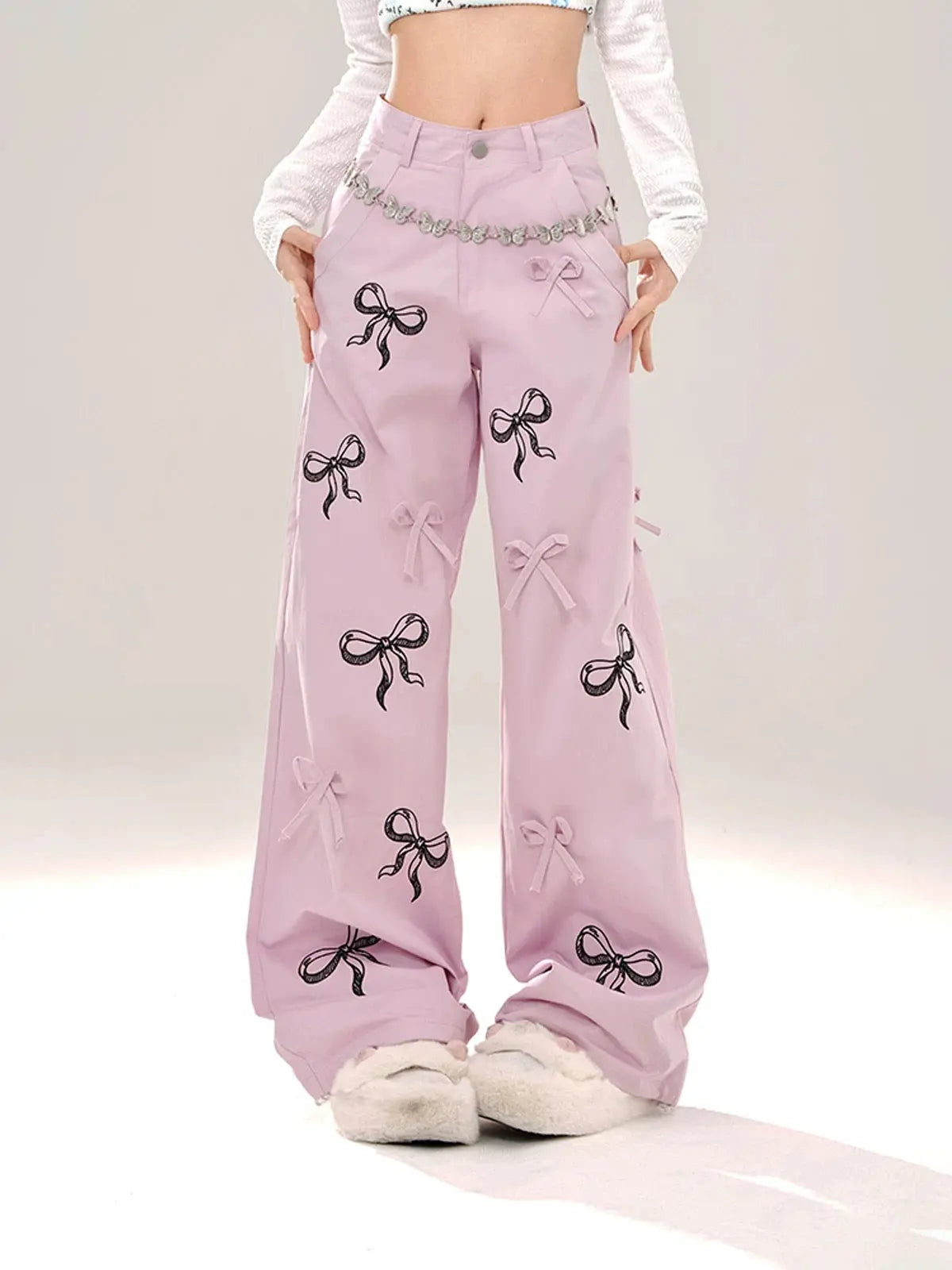 'Sweet Talk' Kawaii Ribbon Oversized Cargo Pants