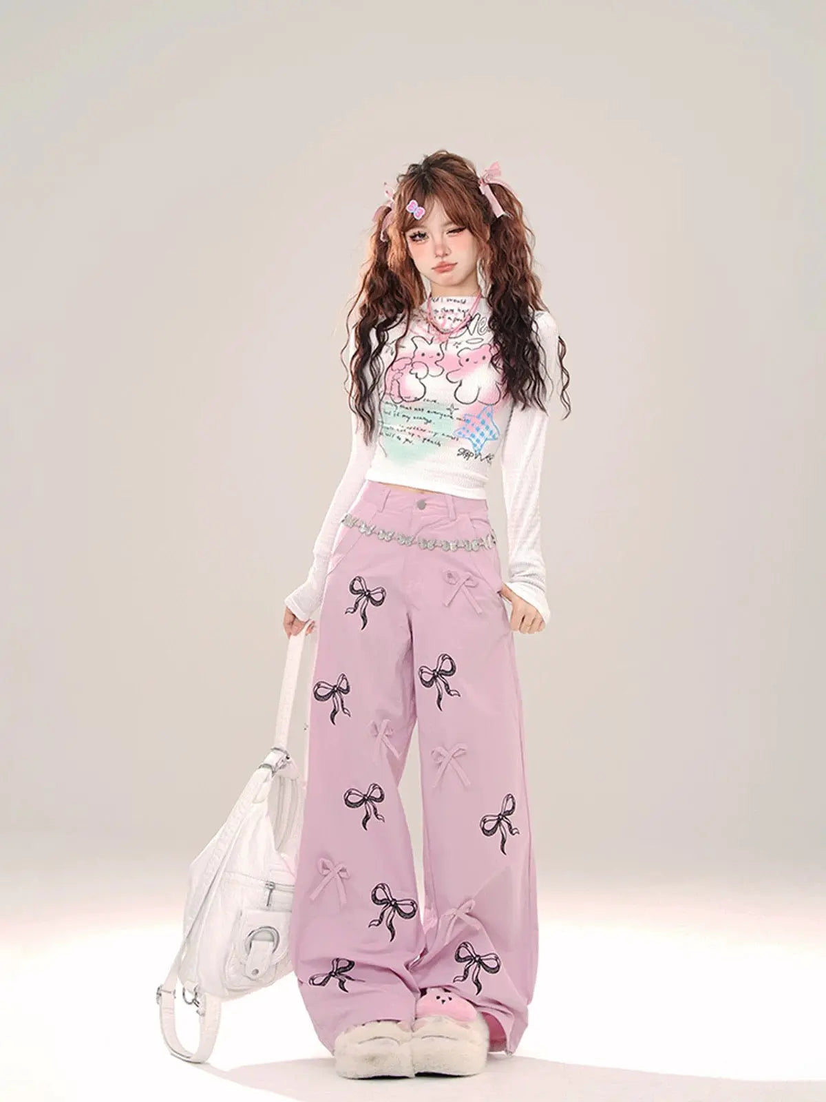 'Sweet Talk' Kawaii Ribbon Oversized Cargo Pants