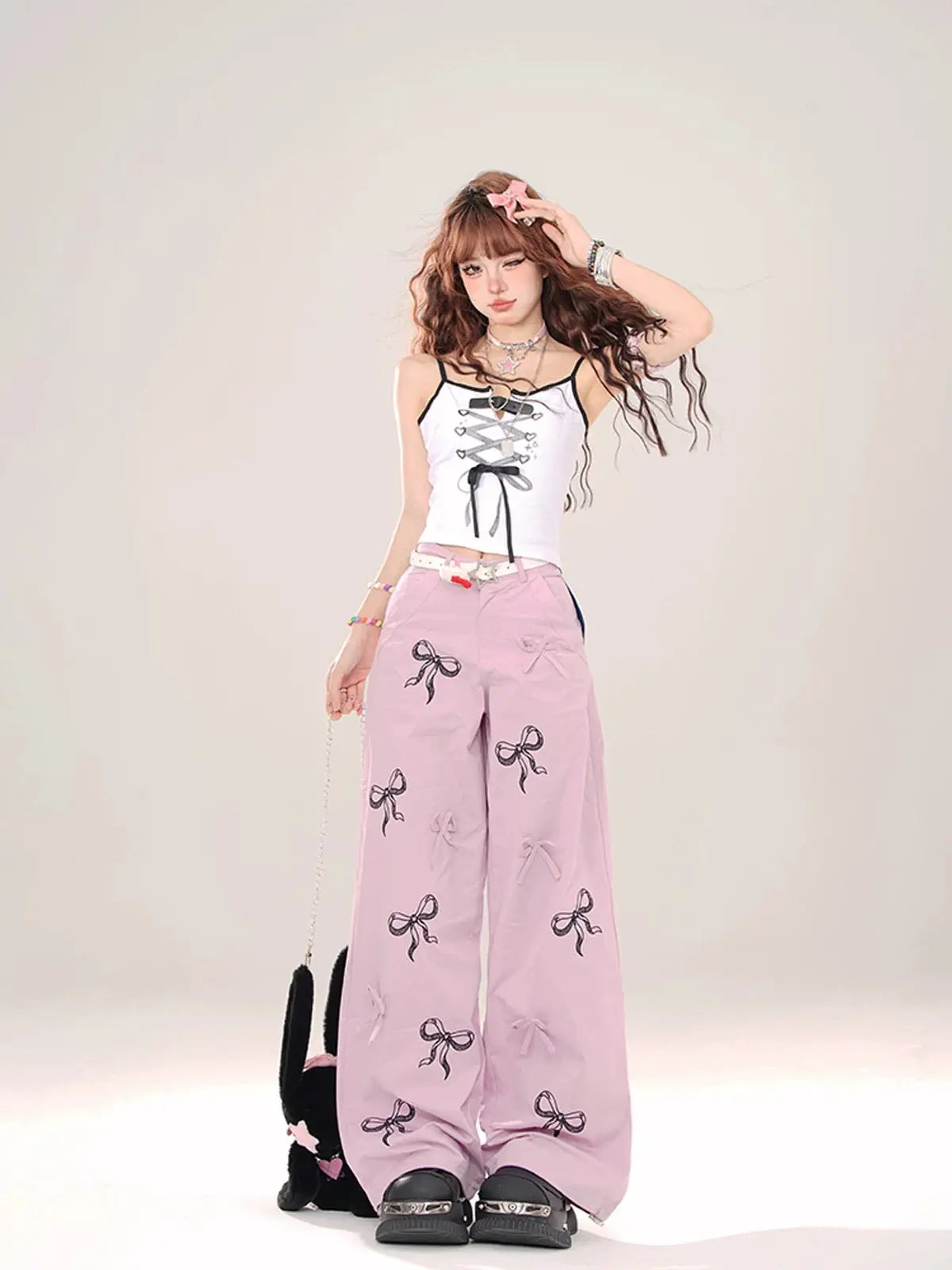 'Sweet Talk' Kawaii Ribbon Oversized Cargo Pants