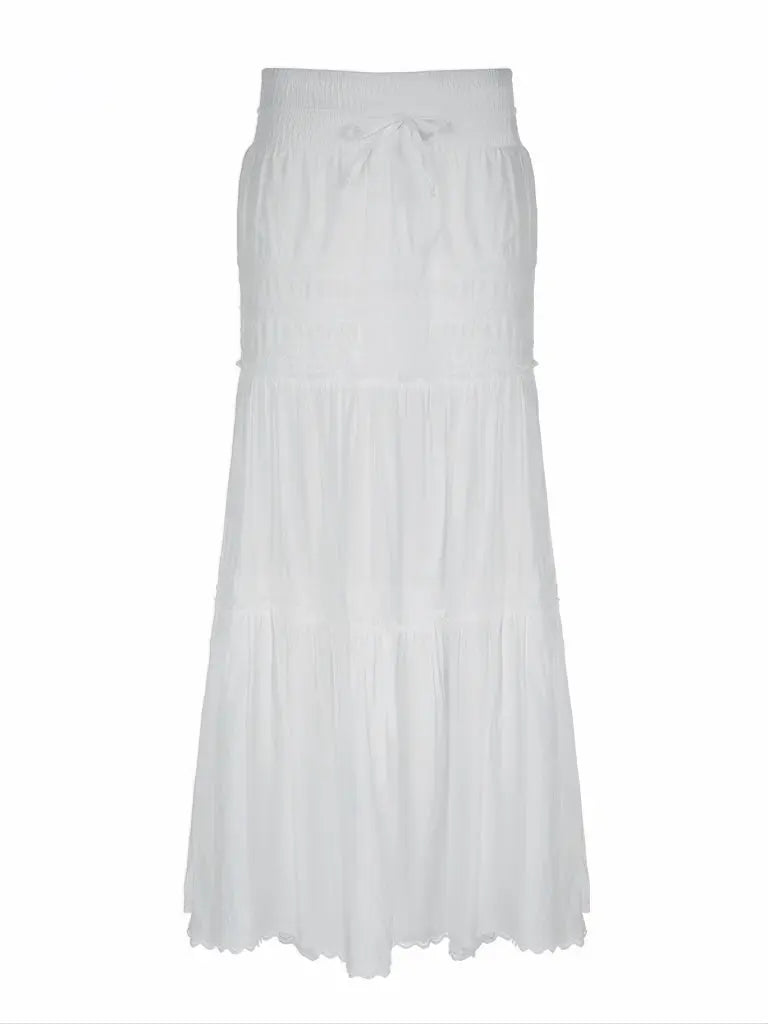 'Sweetown' Coquette Drawstring White Midi Skirt