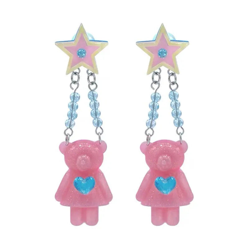 'Swinging bear' Kawaii Egirl Resin Bear Earrings