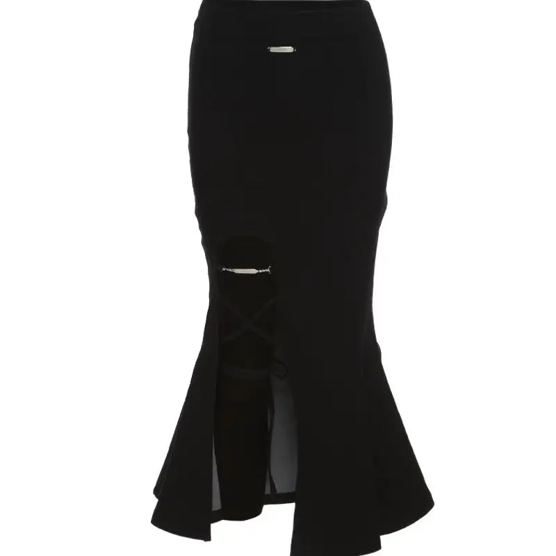 'Tail' Goth Dark Split Midi Skirt