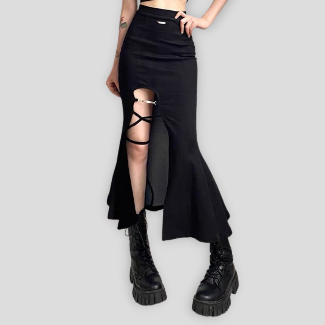 'Tail' Goth Dark Split Midi Skirt