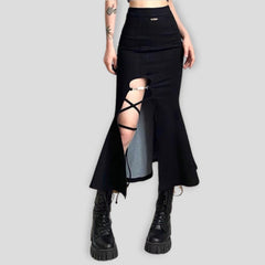 'Tail' Goth Dark Split Midi Skirt