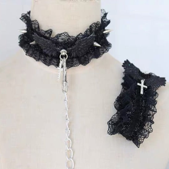 'Tamed' Goth Rivet Cross Leash & Choker