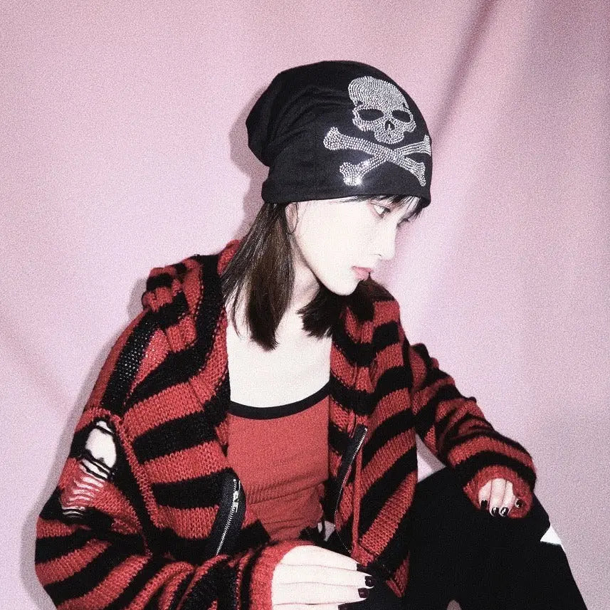 'Teen Spirit' Grunge Skull Sequins Beanie Hat