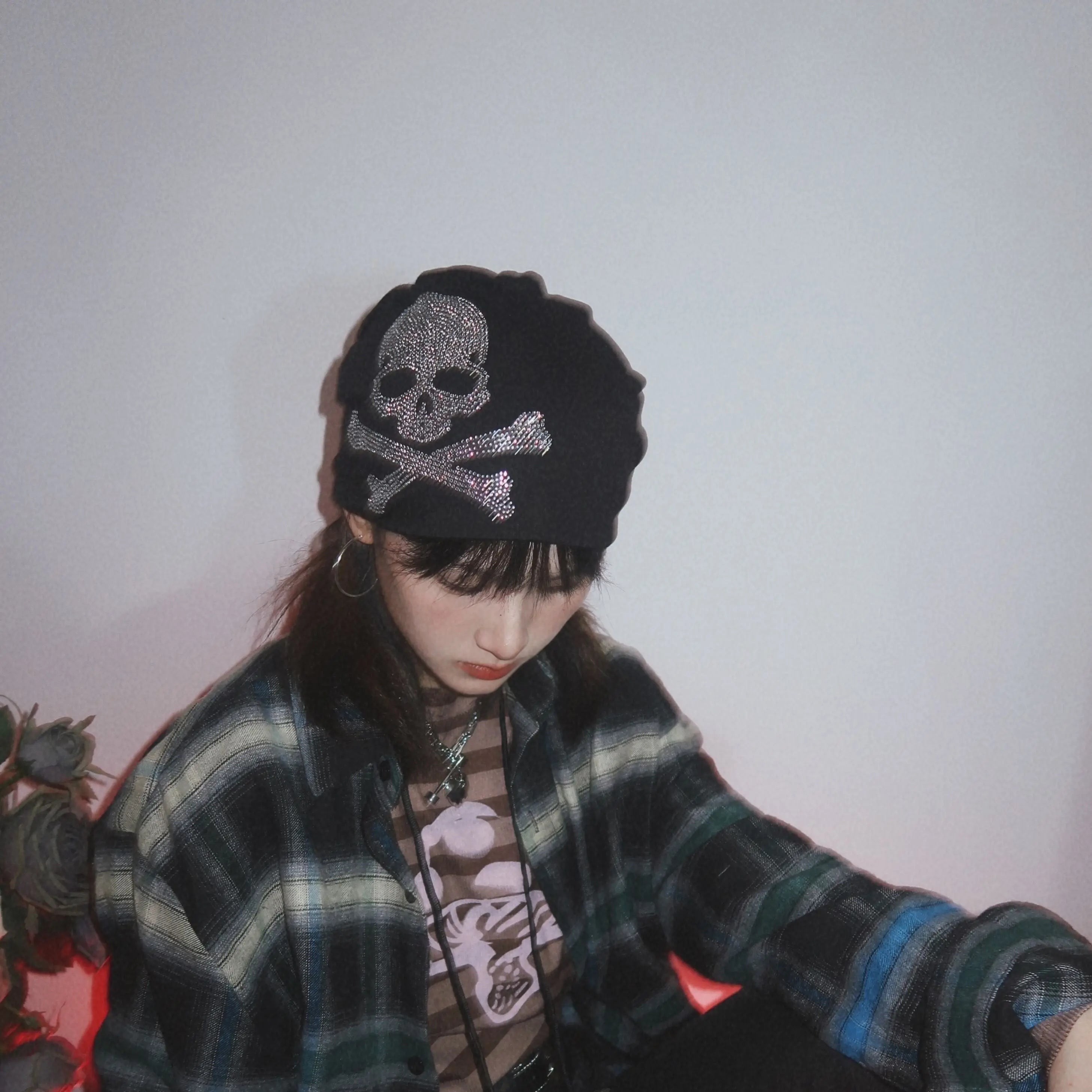 'Teen Spirit' Grunge Skull Sequins Beanie Hat