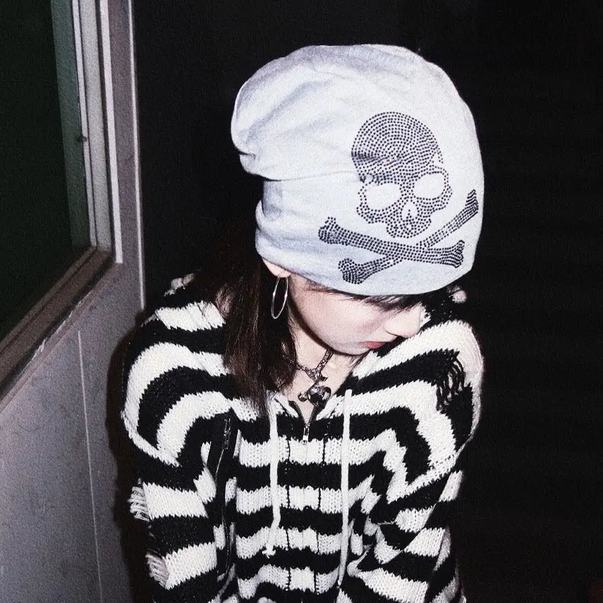 'Teen Spirit' Grunge Skull Sequins Beanie Hat