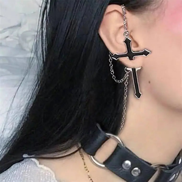 'Templar' Cross Drop Chained Earring