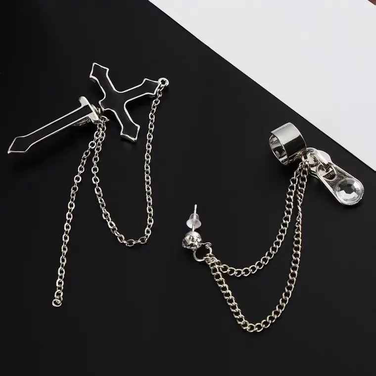 'Templar' Cross Drop Chained Earring