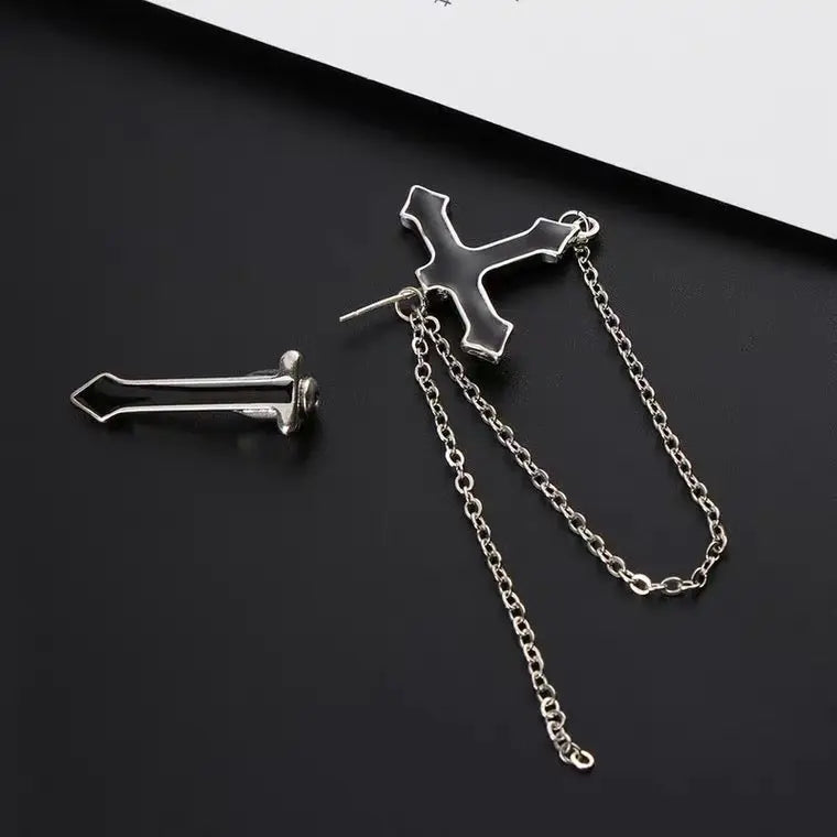 'Templar' Cross Drop Chained Earring