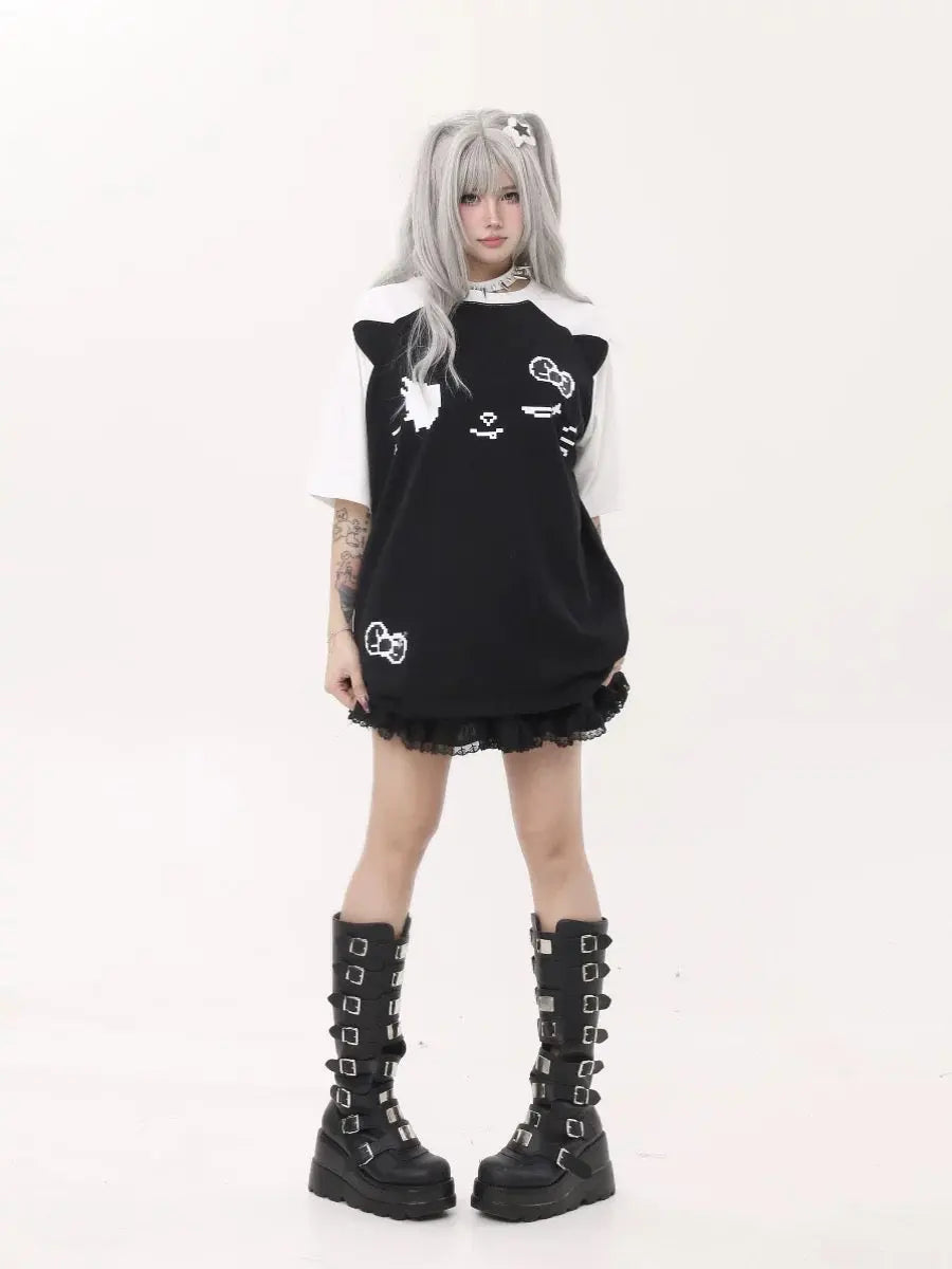 'Tenki Cat' Streetstyle Kawaii Oversized Skull Shirts