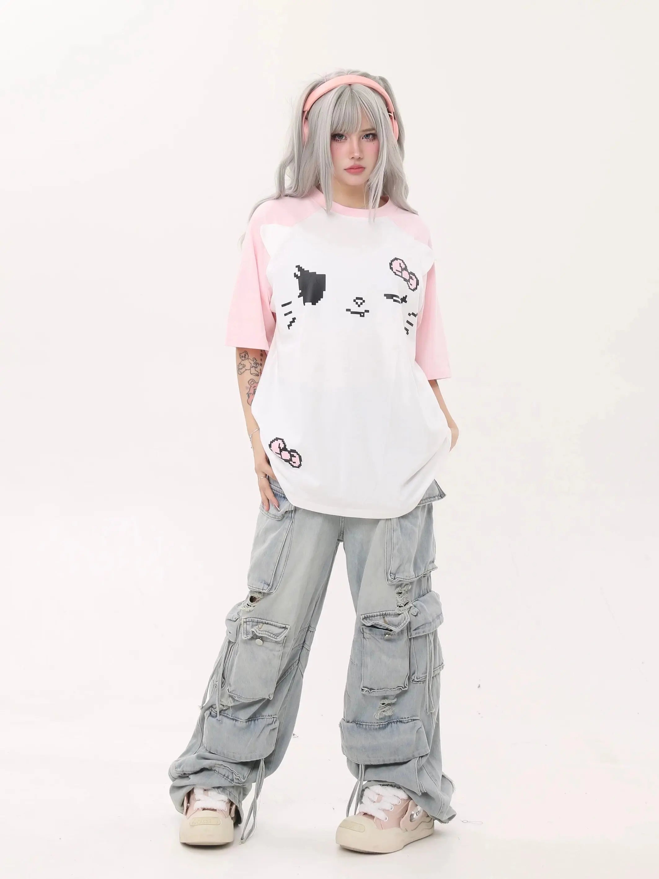 'Tenki Cat' Streetstyle Kawaii Oversized Skull Shirts