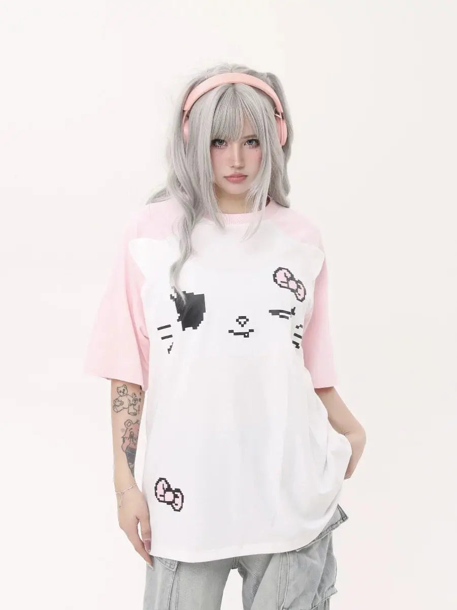 'Tenki Cat' Streetstyle Kawaii Oversized Skull Shirts